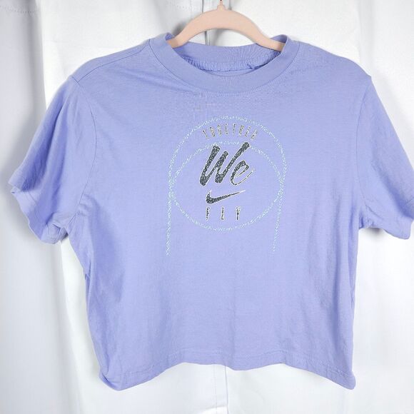 The Nike Tee Womens Large Purple Together We Fly Loose Fit T-Shirt Crop Top - Picture 1 of 6